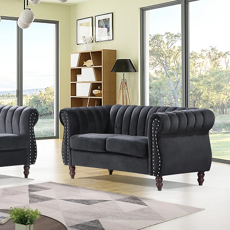 

Waterproof silky leather pure black sofa lace top cowhide modern living room corner size apartment double seat combination