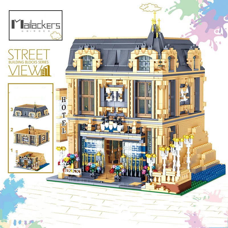 

Mailackers Creative City Architecture Building Blocks Street View Caro Luxury Garden Hotel Bricks Toys Kids Gifts For Children