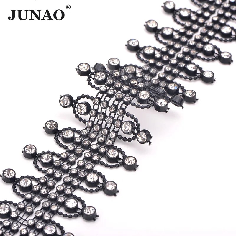 43mm Black JUNAO, 1 ярд, прозрачные черные стразы для шитья, декоративная лента, кристальная лента для аппликации, Стразовая окантовка для одежды - Цвет: 43mm Black