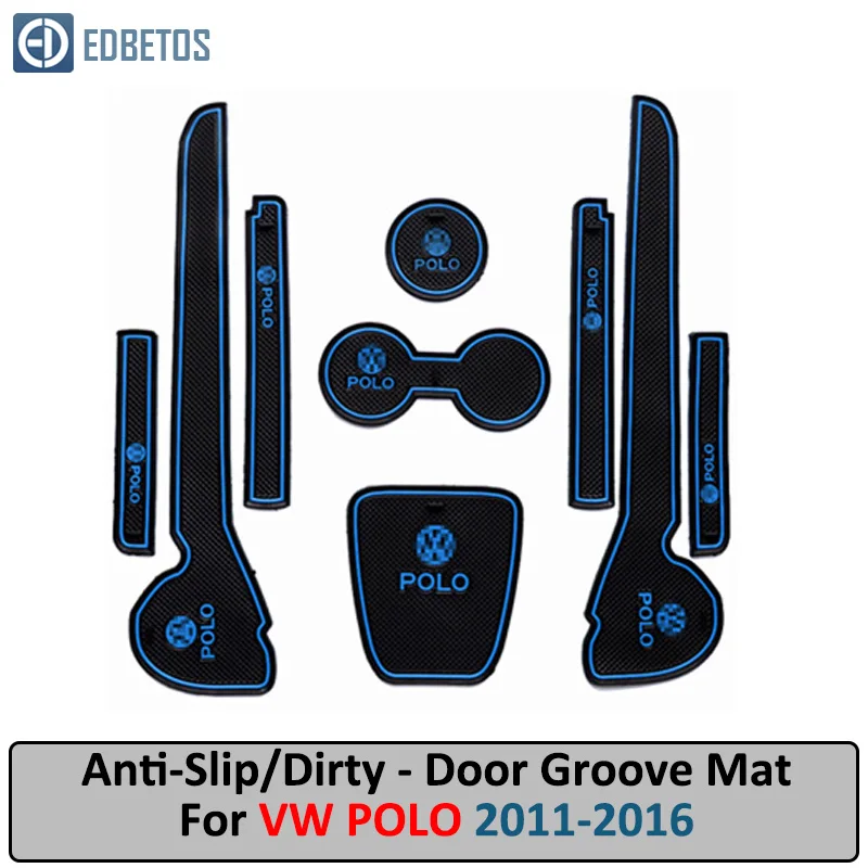 DMT004-Polo-Blue Для Volkswagen Polo V W GT I 2011- резиновый коврик для двери Коврик противоскользящий подстаканник аксессуар для украшения салона Стайлинг слот для ворот - Название цвета: DMT004-Polo-Blue