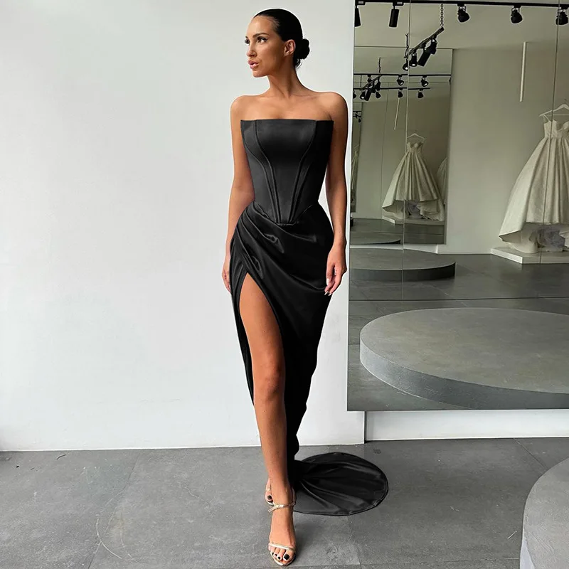 Женское вечернее платье без бретелек однотонное длинное в европейском и