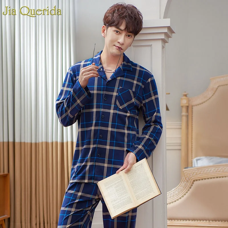 Мужская пижама зима осень длинный рукав пижамный комплект 100% Хлопок Ночная