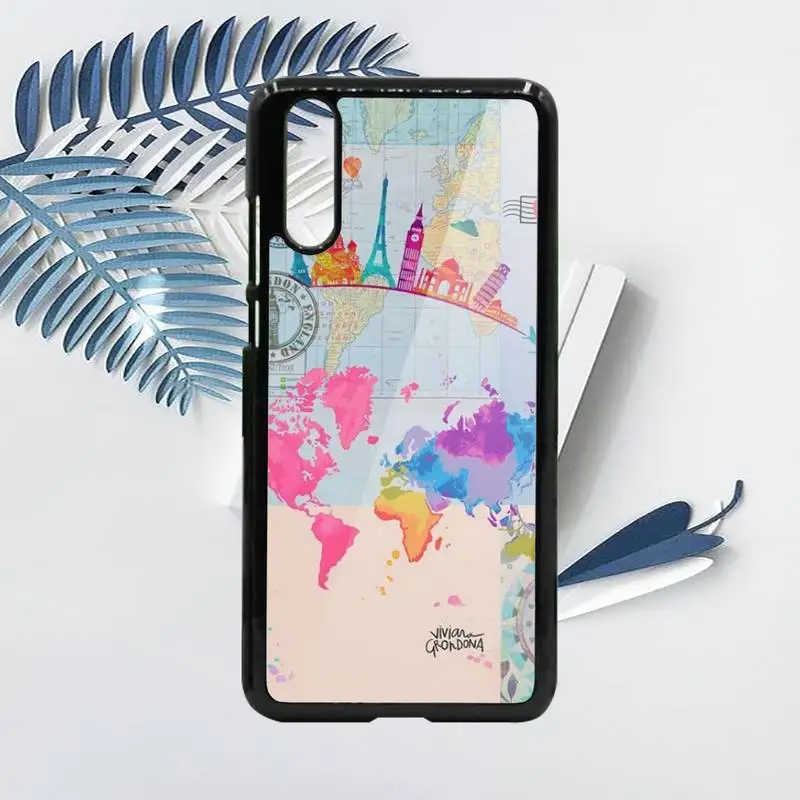 

Travel map love aircraft Phone Case PC For Samsung galaxy S note 8 9 20 10 e lite2019 plus pro ultra