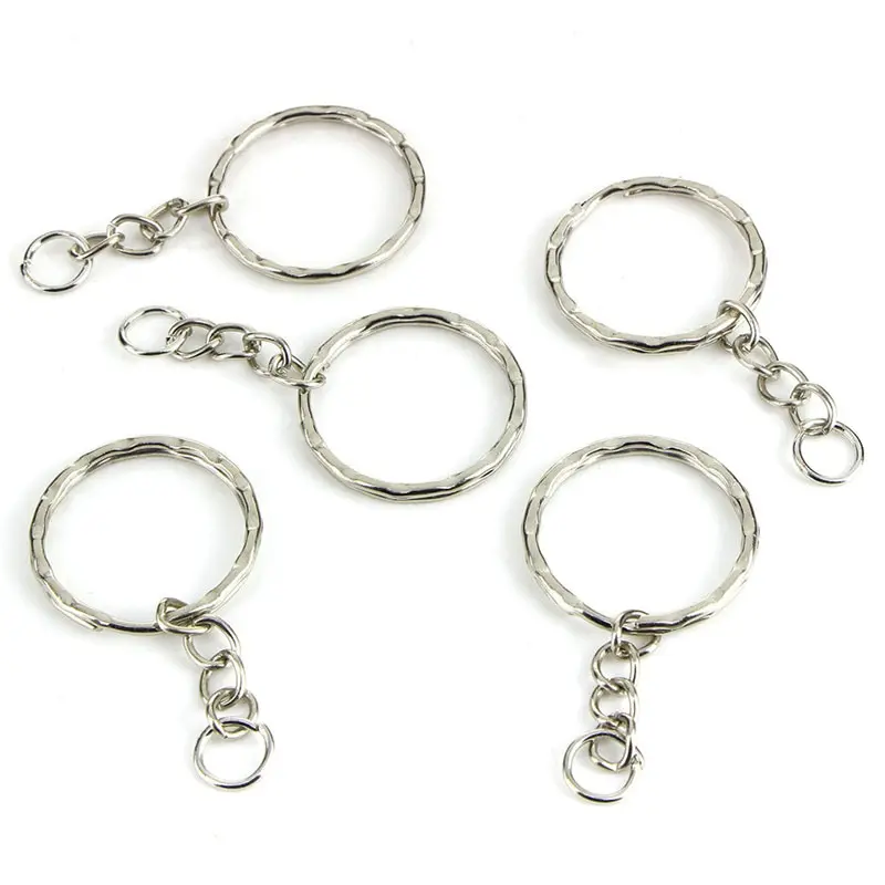 

50pcs Dia 25mm Women Men Polished Silver Keyring Keychain Split Ring With Short Chain Key Rings DIY Bag Accessories