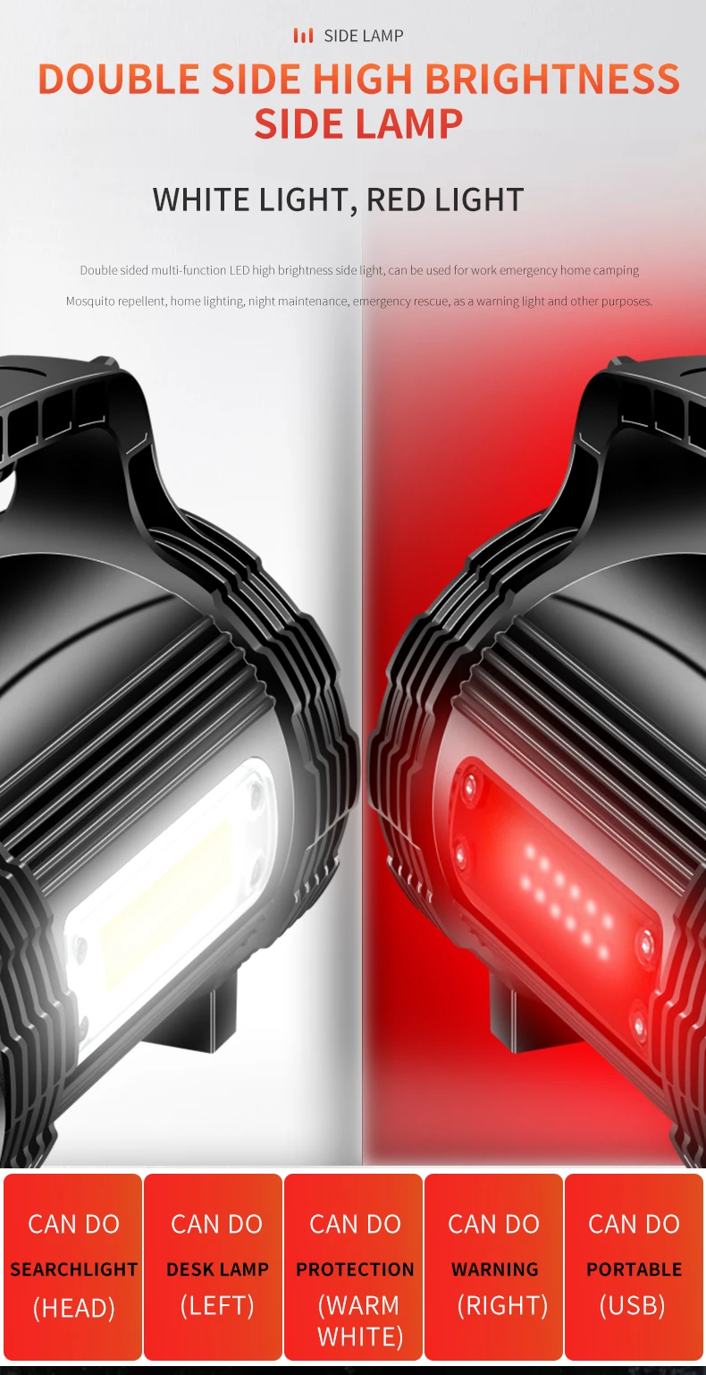 구매 500M 흰색과 빨간색 COB XHP90 휴대용 램프 강한 빛 LED Type-c 빠른 USB 충전 야외 워크 라이트 서치 라이트 손전등 저렴한 500M 흰색과 빨간색 COB XHP90 휴대용 램프 강한 빛 LED Type-c 빠른 USB 충전 야외 워크 라이트 서치 라이트 손전등