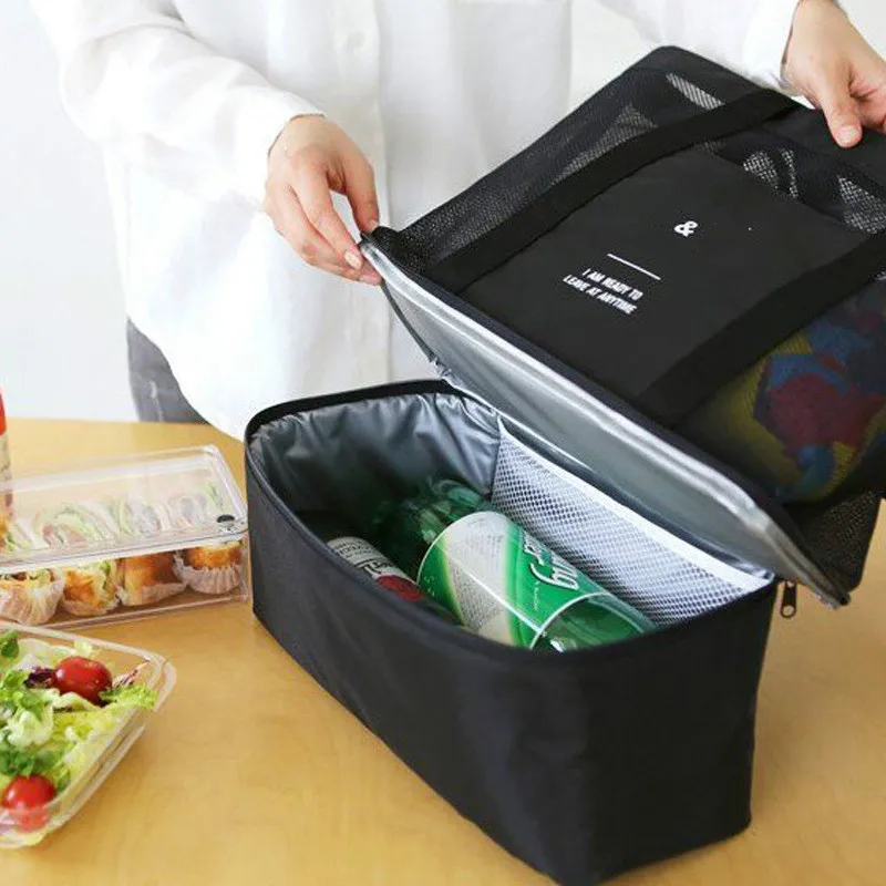 

High Capacity Women Mesh Transparent Bag Double-layer Heat Preservation Large Picnic Beach Bags Tote Office Lunch Snacks Bag