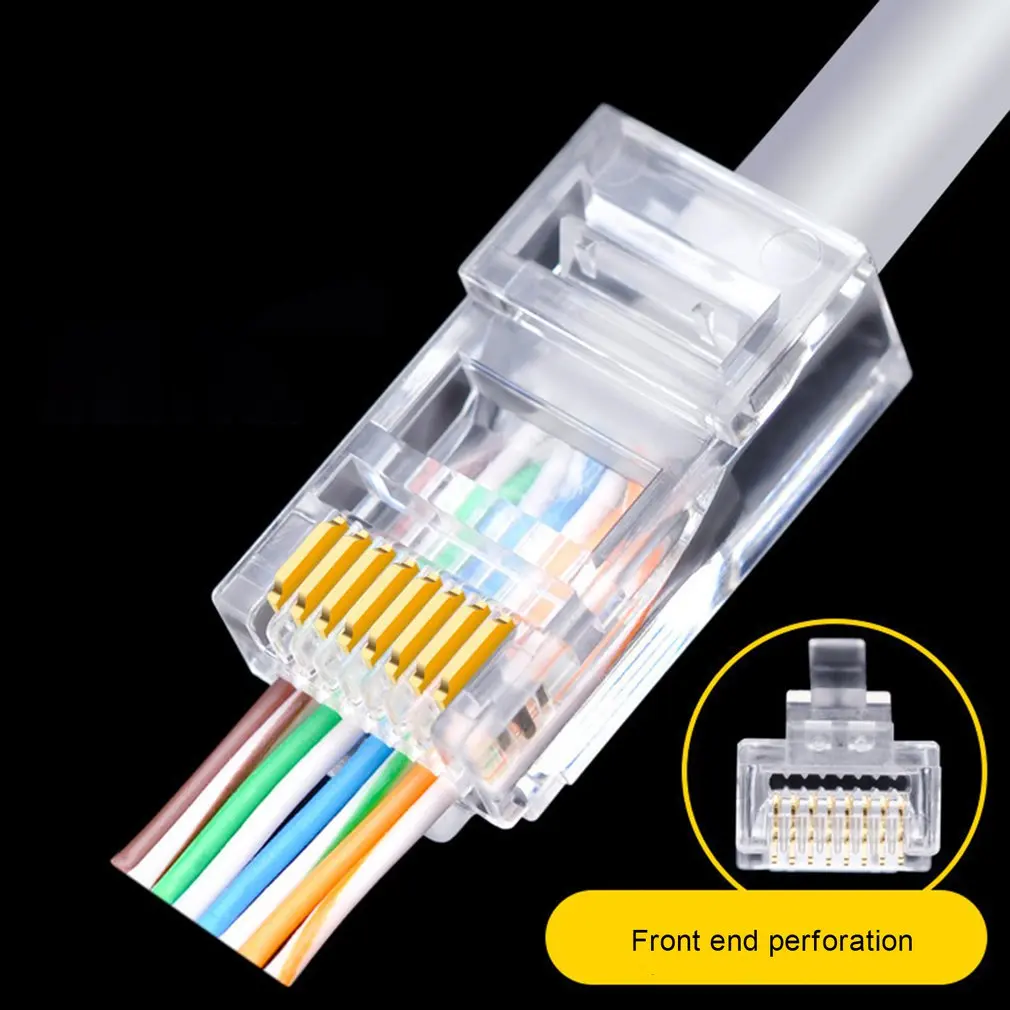 

100pcs CAT5E Plug RJ45 Connector Network Cable 8P8C Modular Ethernet Ends Cable RJ 45 Crimp Connectors UTP Class 5 Crystal Head