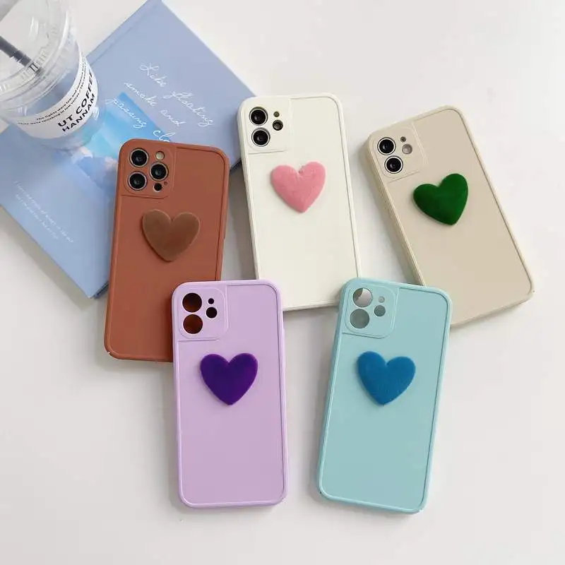 

For iPhone 13 12 XS Max XR X 11 Pro Max Simple Pure Color Cover Cases For iPhone 7/8 Plus Hard PC 3D Heart Phone Case Skin