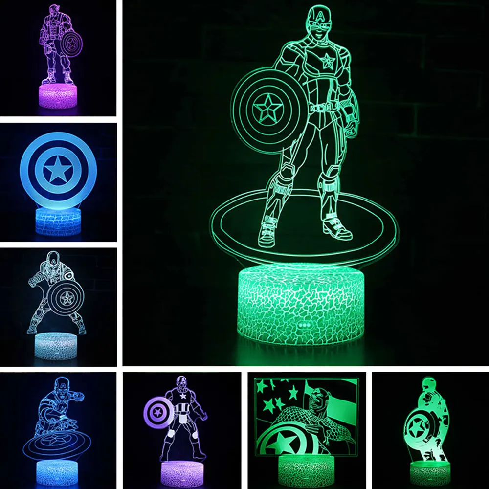Мстители Marvel Titan Hero Капитан Америка рисунок 3D Иллюзия светодиодный светильник USB