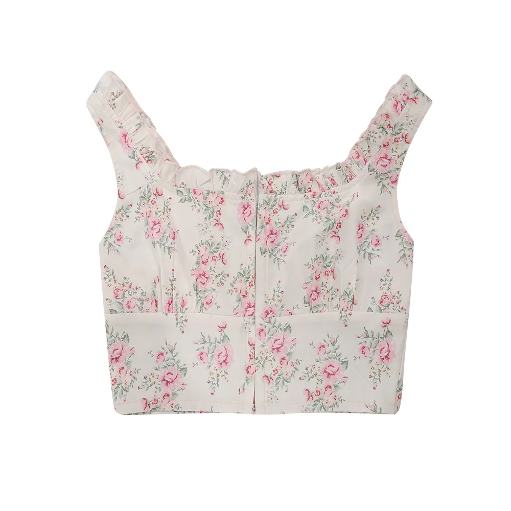 

Y2k Summer Tanks Camis Women Sexy Floral Crop Tops Women Ruched Vintage Sexy Cami Top Cute Korean Fashion Clothing Yellow 2021