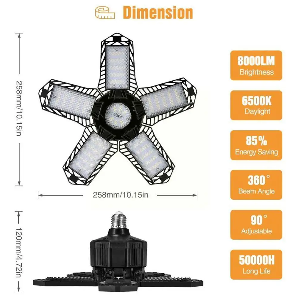 

Led Foldable Deformed Five-leaf Garage Lamp Factory Ceiling Lamp Night Decoration Warehouse Lighting U6U9