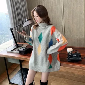 Свитер-водолазка Женский, Осень-зима, свободный, корейский стиль, плотный, верхняя одежда, топ средней длины, свободный свитер от ветра