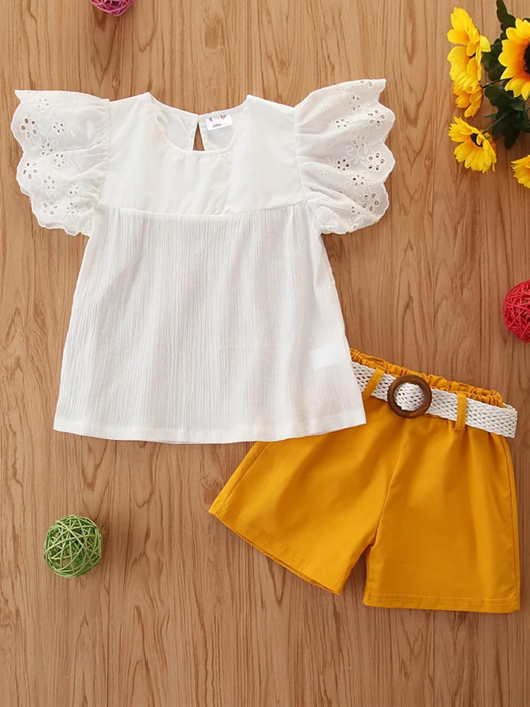 

Summer Kid Girls Clothing Sets New Style Brand Baby Girls Clothes Flying Sleeve T-Shirt+ Short Pant 2Pcs Children Clothes Suits