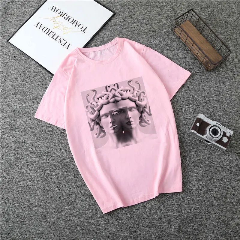 Poleras Mujer De Moda летняя футболка женская с принтом Медуза Vogue Harajuku футболка плюс размер Эстетическая Футболка Camiseta Mujer - Цвет: 3097-Pink
