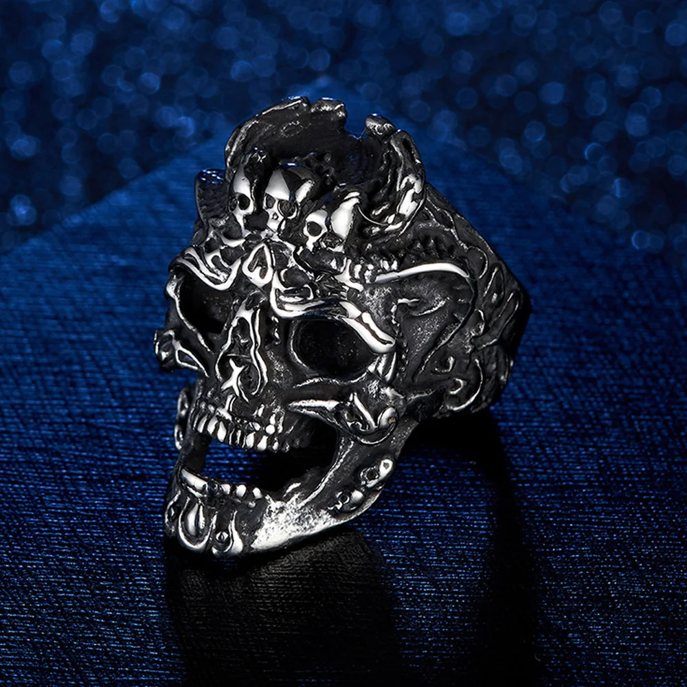 

Gothic Ghost King Skull Ring For Men 316L Stainless Steel Biker Ring Punk Hip Hop Street Motorcyclist Fashion Jewelry Gift