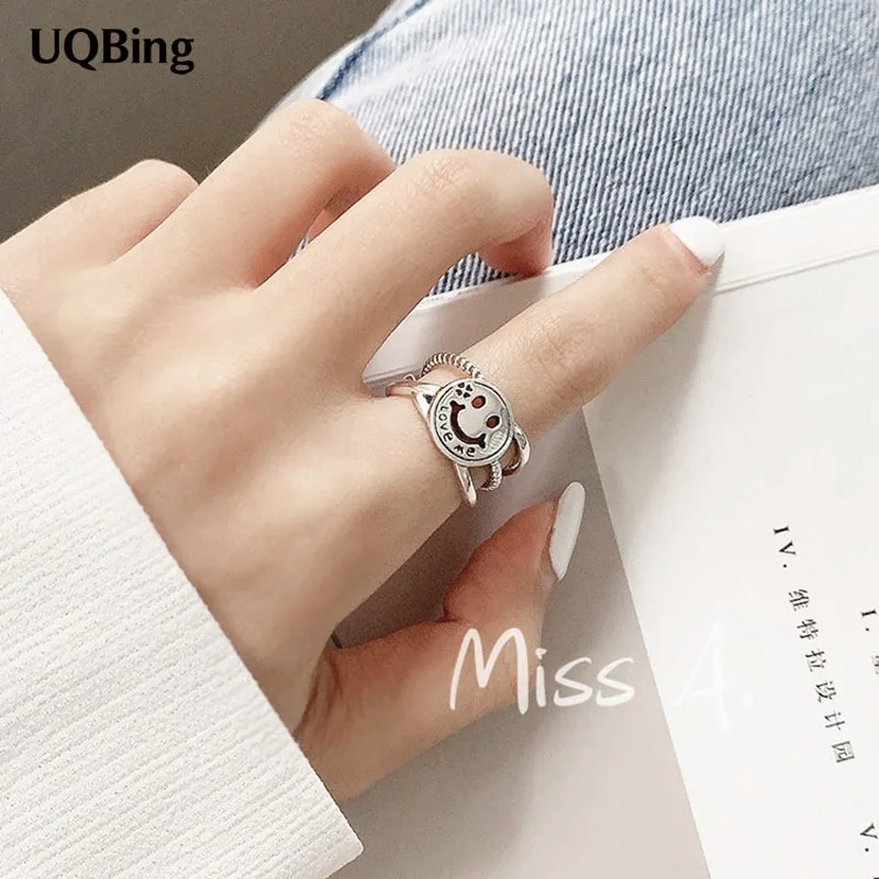 

Корейский дизайн счастливая улыбка Многослойные кольца для серебра 925 пробы подарки ювелирные изделия