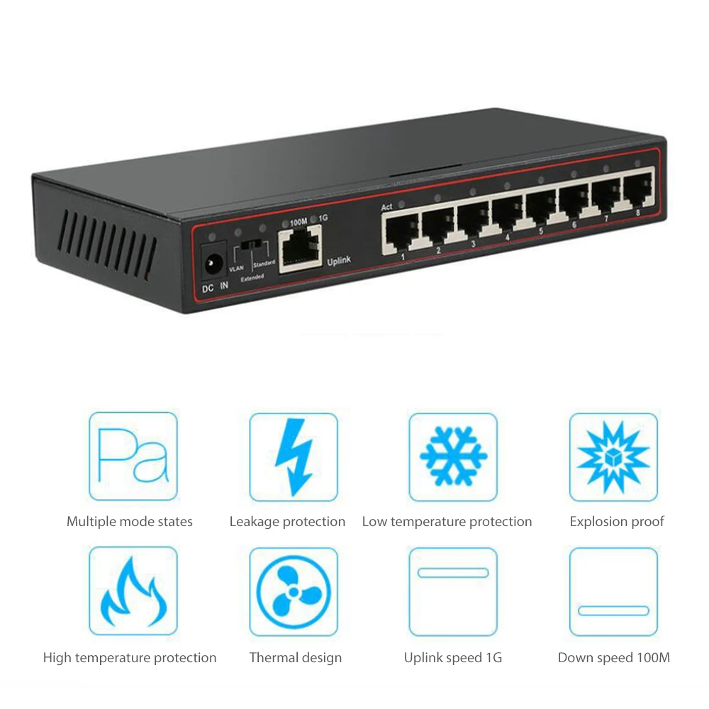 

9 Ports Ethernet Gigabit Switch 100/1000Mbps RJ45 Desktop VLAN Network Splitter Switch Extend Lan Hub US Plug