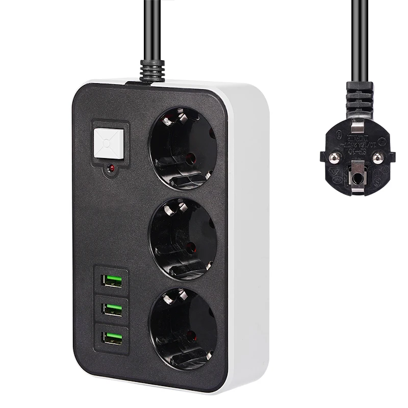 Мощность полосы Smart Plug 110 250V 2500W зарядное гнездо с 3 портами (стандарт 2 круглый