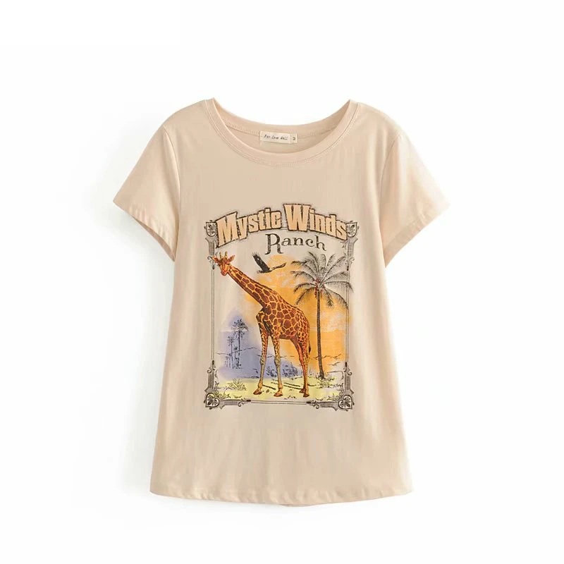 Каштановых Queens Модные женские хлопковые топы с О образным вырезом принт