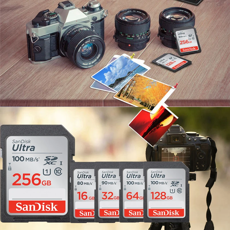 SanDisk sd карта 256 ГБ 128 Гб 64 32 16 класс 10 памяти C10 80M 100 м/с SDHC SDXC Carte SD USH 1 для камеры|Карты