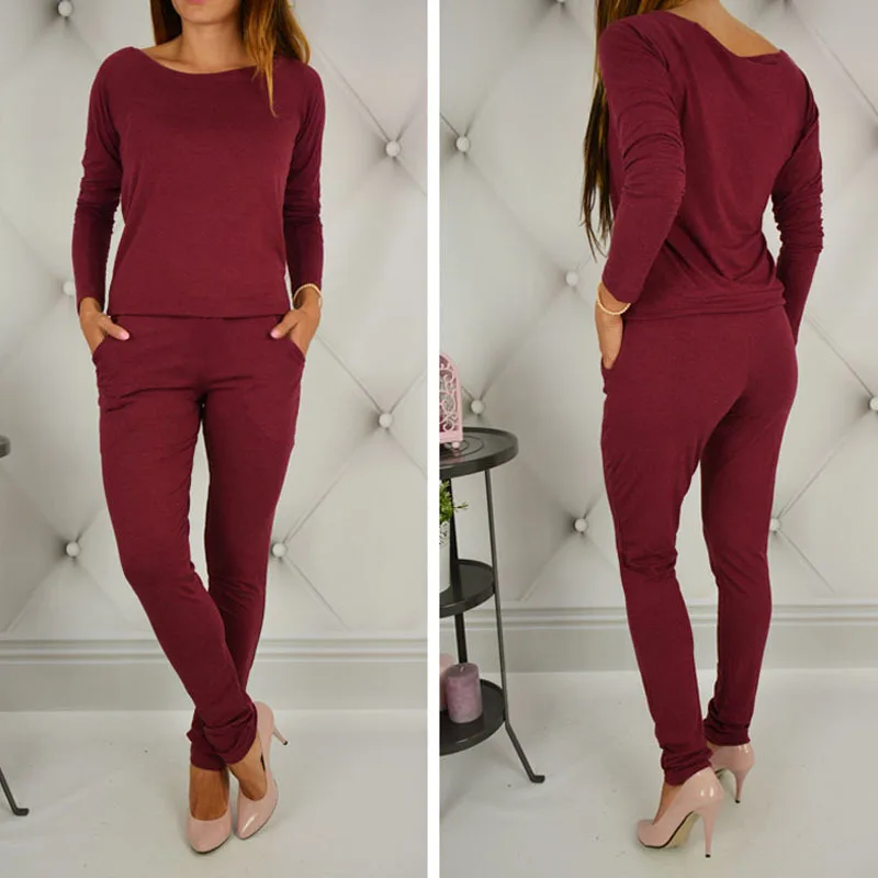 Off Shoulder Bodysuit Women Sexy Slash Neck Long Sleeve Pencil Pants Casual Women's Pocktes Jumpsuit Plus Size | Женская одежда