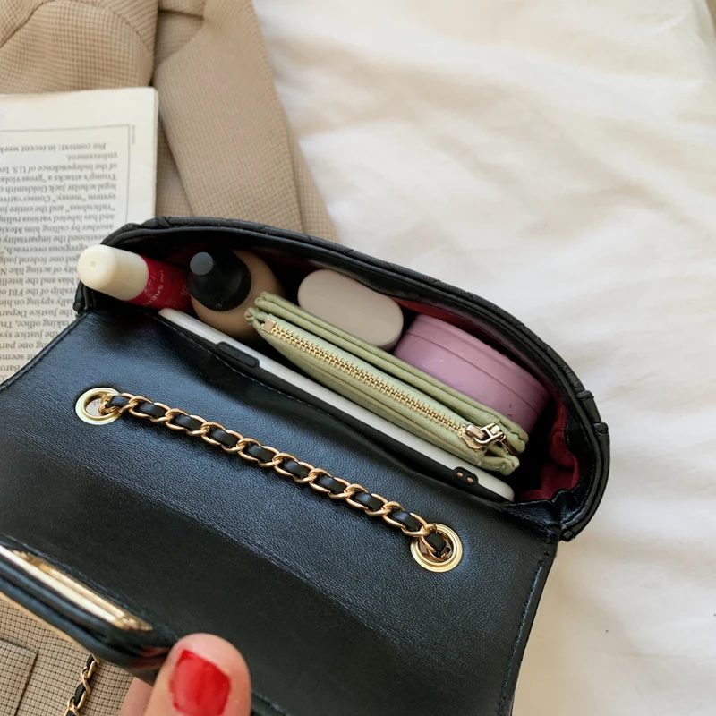 

Black Classic Thread Tote Handbags with Lock Luxury Women PU Chain Shoulder Bag Elegant Female Trend All-match Diagonal Bags Sac