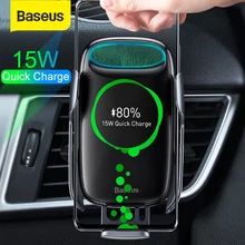 Baseus 15W Qi Wireless Car Charger for iPhone Samsung S8 S9 Wireless Charging Air Vent Mount Mobile Holder Stand Sensor Clamping