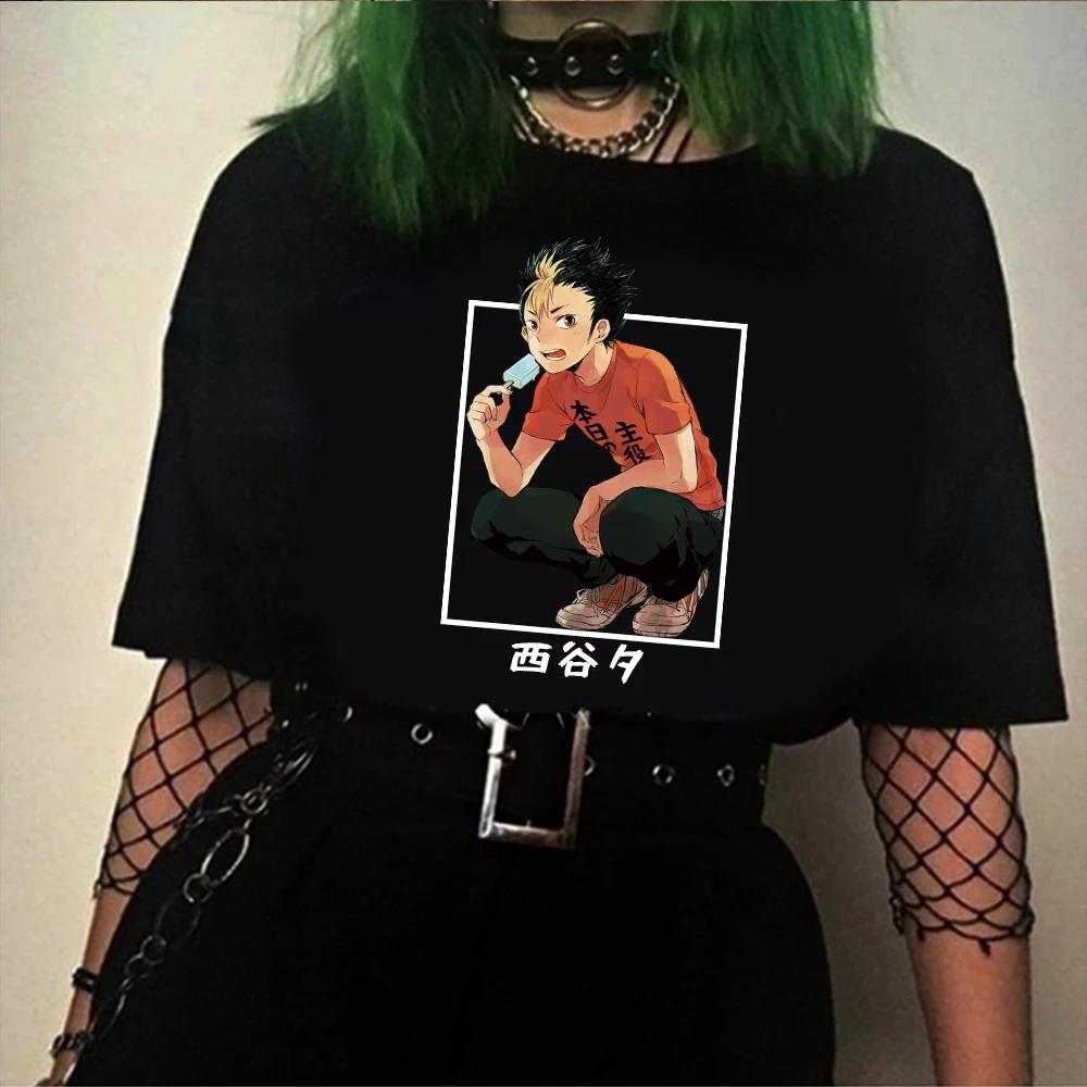 

Футболка с забавным мультяшным принтом аниме, футболки Haikyuu Karasuno, летние повседневные Костюмы Харадзюку с круглым вырезом и коротким рукаво...