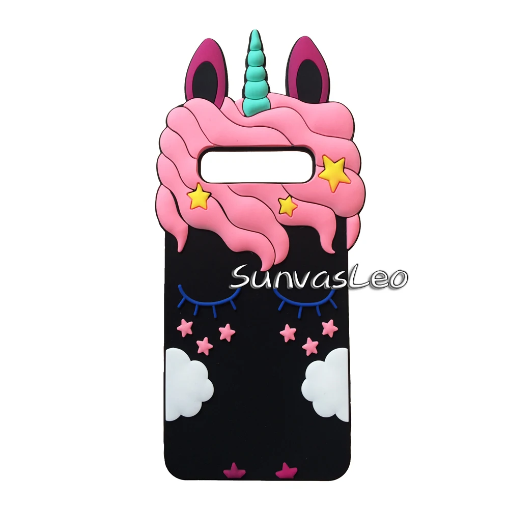 Black Pretty Unicorn Мягкий силиконовый чехол для samsung Galaxy S10e S10 S10Plus с объемным изображением животных из мультфильмов, защитный противоударный чехол для задней панели телефона - Цвет: Black Pretty Unicorn