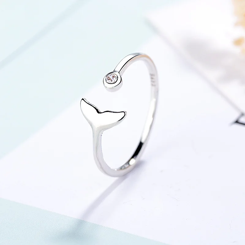 

Simple Trendy Silver Color Mermaid Tail Cuff Ring With Cubic Zirco Sea Whale Fish Tail Bague Rings Minimalist Romantic Gifts