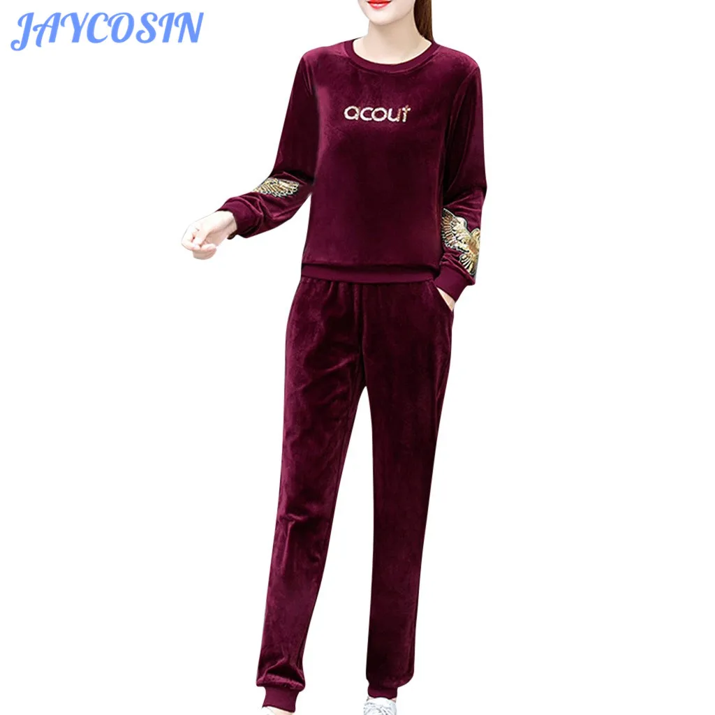 Женский бархатный костюм JAYCOSIN повседневный из 2 предметов с длинным рукавом