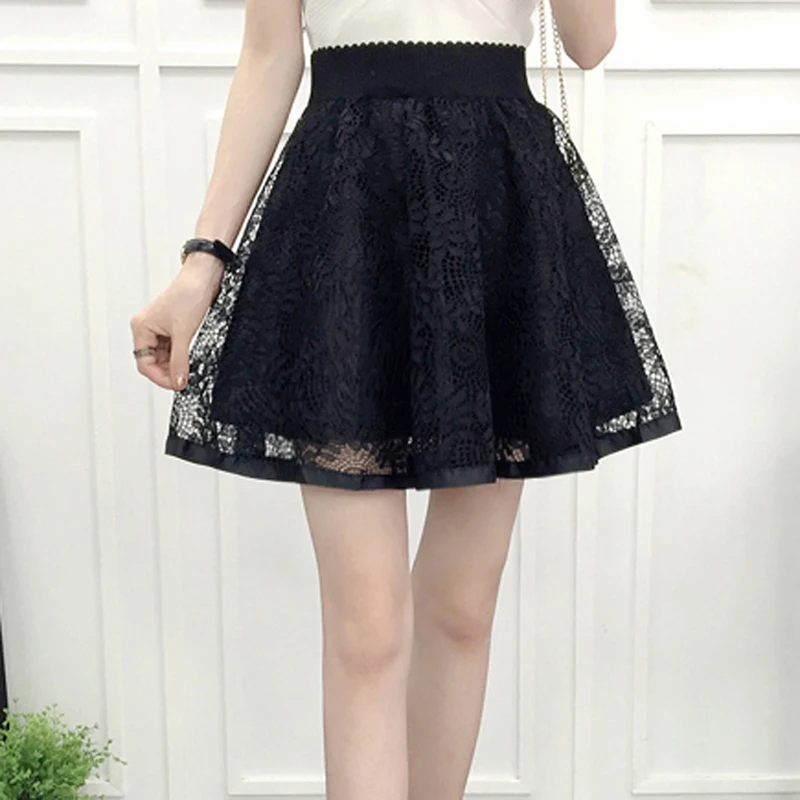 

2021 New Spring Summer Women Black Mini Skirt Korean Elastic High Waist Skirt Shorts Sweet Mesh Tulle Umbrella Skirt Falda Tul