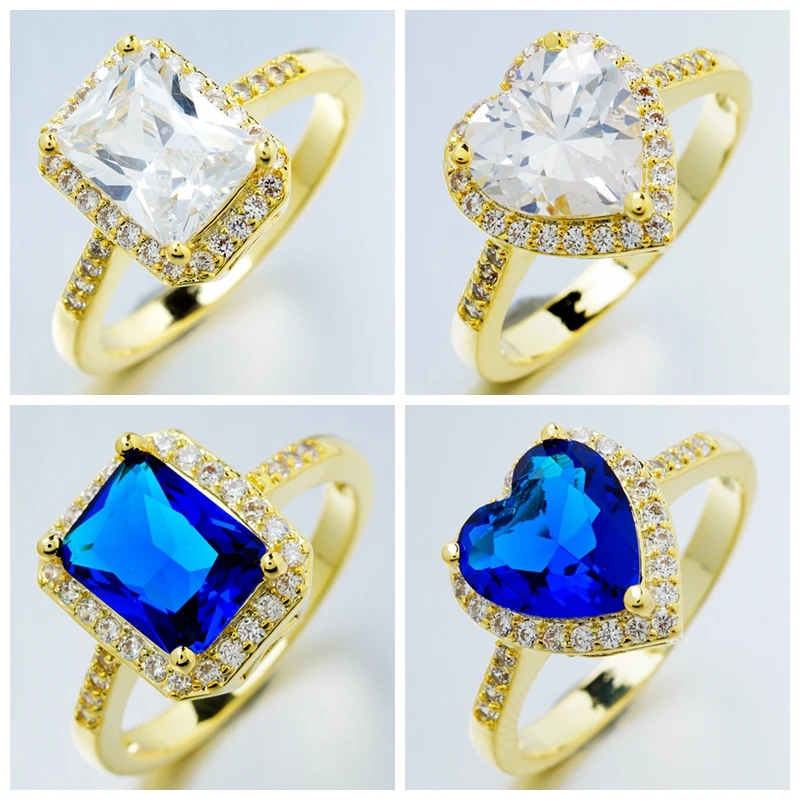 Модное платье с цветочным узором ААА кубического циркония палец кольца для