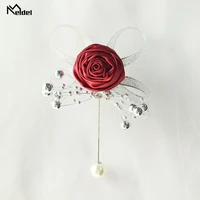 meldel artificial pearl brooch wedding corsage pin flowers silk roses boutonniere men mariage wedding corsages and boutonnieres