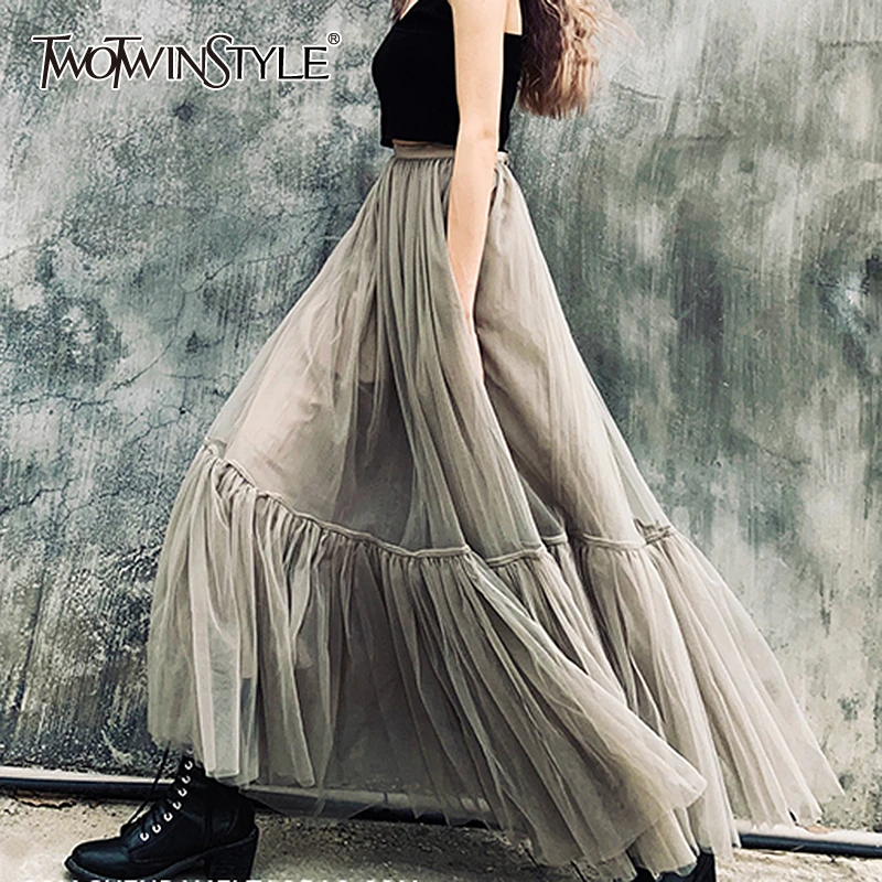 TWOTWINSTYLE Элегантная Лоскутная юбка для женщин с высокой талией размера плюс