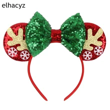 Diadema con orejas de ratón para mujer, diadema con copo de nieve, lazos de lentejuelas, diadema para niña, accesorios para el cabello para mujer, Cosplay, fiesta de navidad (4)