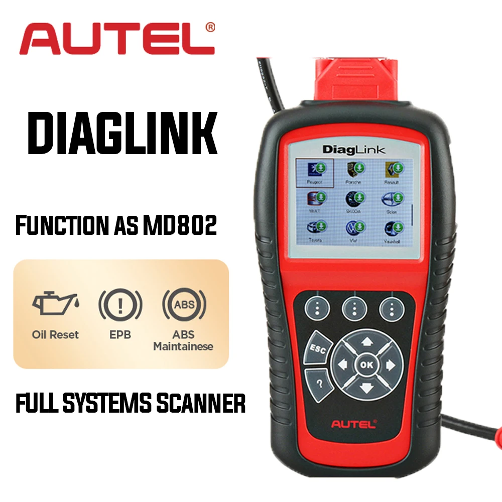 Autel Diaglink OBD2 автомобильный диагностический OBD OBDII все системы сканер автомобильный код ридер с сбросом масла EPB ABS обслуживание MD802