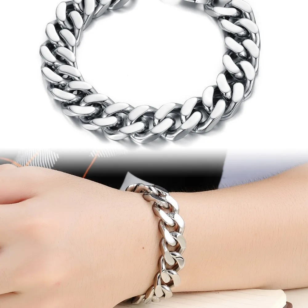

OPK MEN JEWELRY Free Box! Fashion EU Style Solid Stainless Steel Chunky Bracelet Hot Sale Punk Men jewelry 720