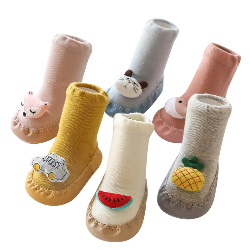 

Baby Non Slip Leather Soles Socks Shoes Newborn Infant Toddler Girl Boy Spring Summer Cotton Fox Floor Socks First Walker Shoes