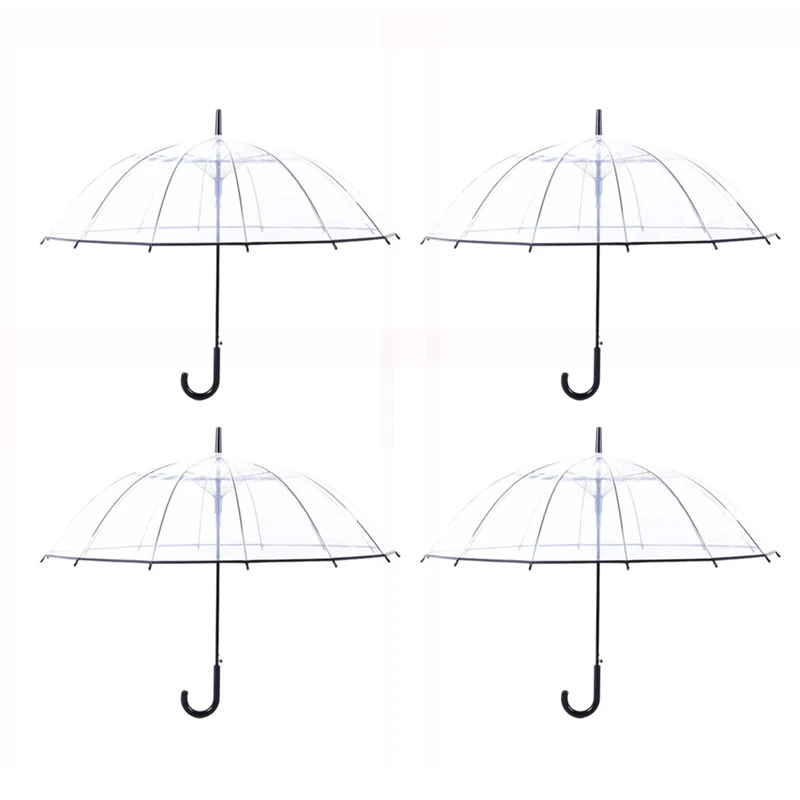 

4Pack 23Inch Transparent Umbrellas Large Canopy Transparent Stick Umbrellas Auto Open Windproof Outdoor Umbrella
