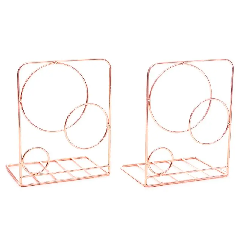 

2pcs Round Circle Metal Desktop Bookends Book Ends Support Stand Holder Shelf Bookrack Organizer School Office Supplies G88D