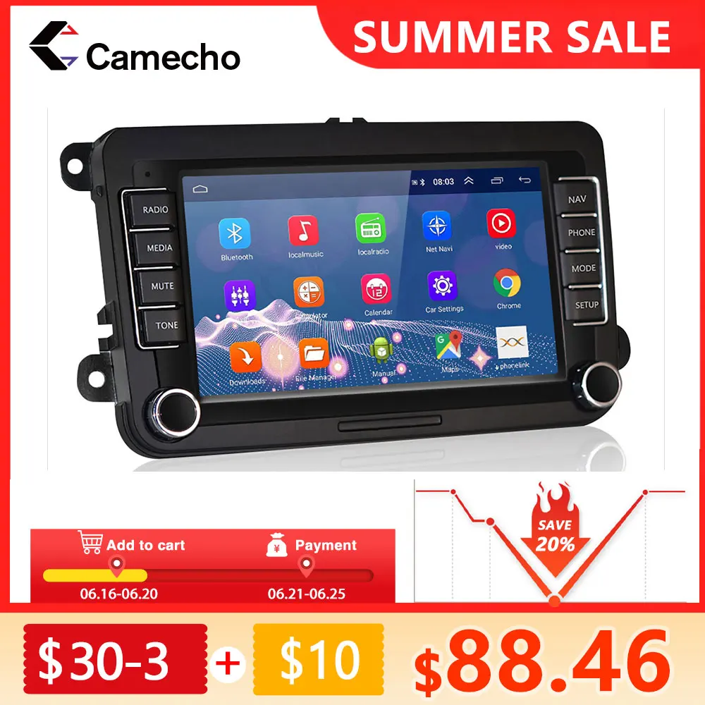 Camecho Android 8 1 2Din для VW/Volkswagen/Golf/Polo/Tiguan/Passat/b7/b6/leon/Skoda/Seat/Octavia автомобильный Радио GPS