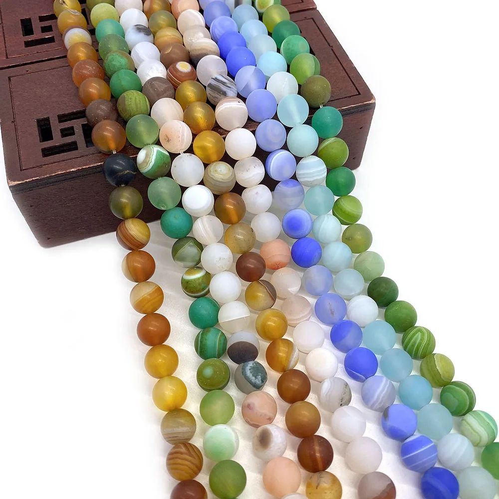 

1 Strand Frosted Silk Agate Round Shape Natural Semi-precious Stone Loose Beads Strand 6-10mm DIY for Making Necklace 5 Colors