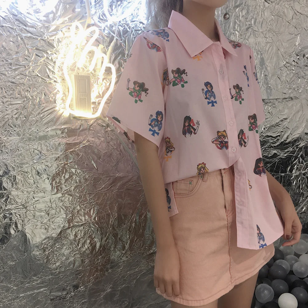 Sailor Moon/розовые футболки с короткими рукавами Harajuku футболка женская одежда 2019