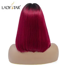 LADYSTAR прямой короткий Боб человеческие волосы парики для женщин Т-образный парик шнурка природы и Омбре человеческие волосы парик remy Волосы 150 плотность - Цвет: T1B-118