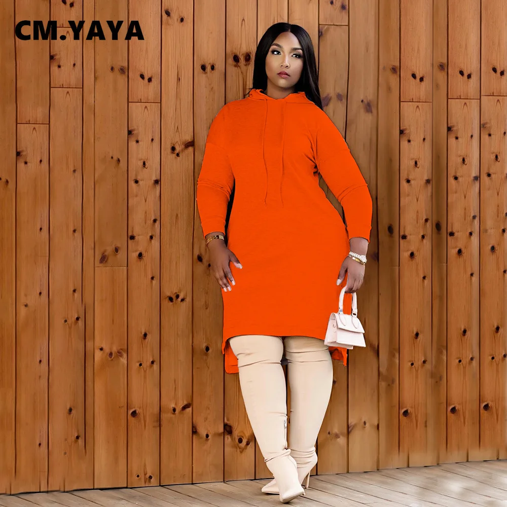 Женское асимметричное платье-свитшот с капюшоном и длинным рукавом | Женская