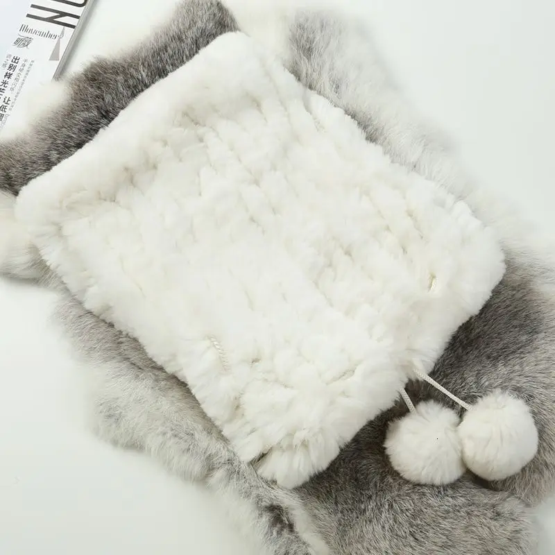 White Шарф из кроличьего меха с помпонами, шапка с помпонами, женская зимняя теплая, многофункциональный пуловер и шапка, Осенняя шапка, шапочки, шапочка с хвостом - Цвет: White