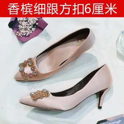 Fine heel 6CM 1 пара роскошные шампанское золотистого цвета для свадьбы, помолвки празднование, вечеринка пользу высокий каблук или обувь на плоской подошве в качестве подарка - Цвет: Fine heel 6CM