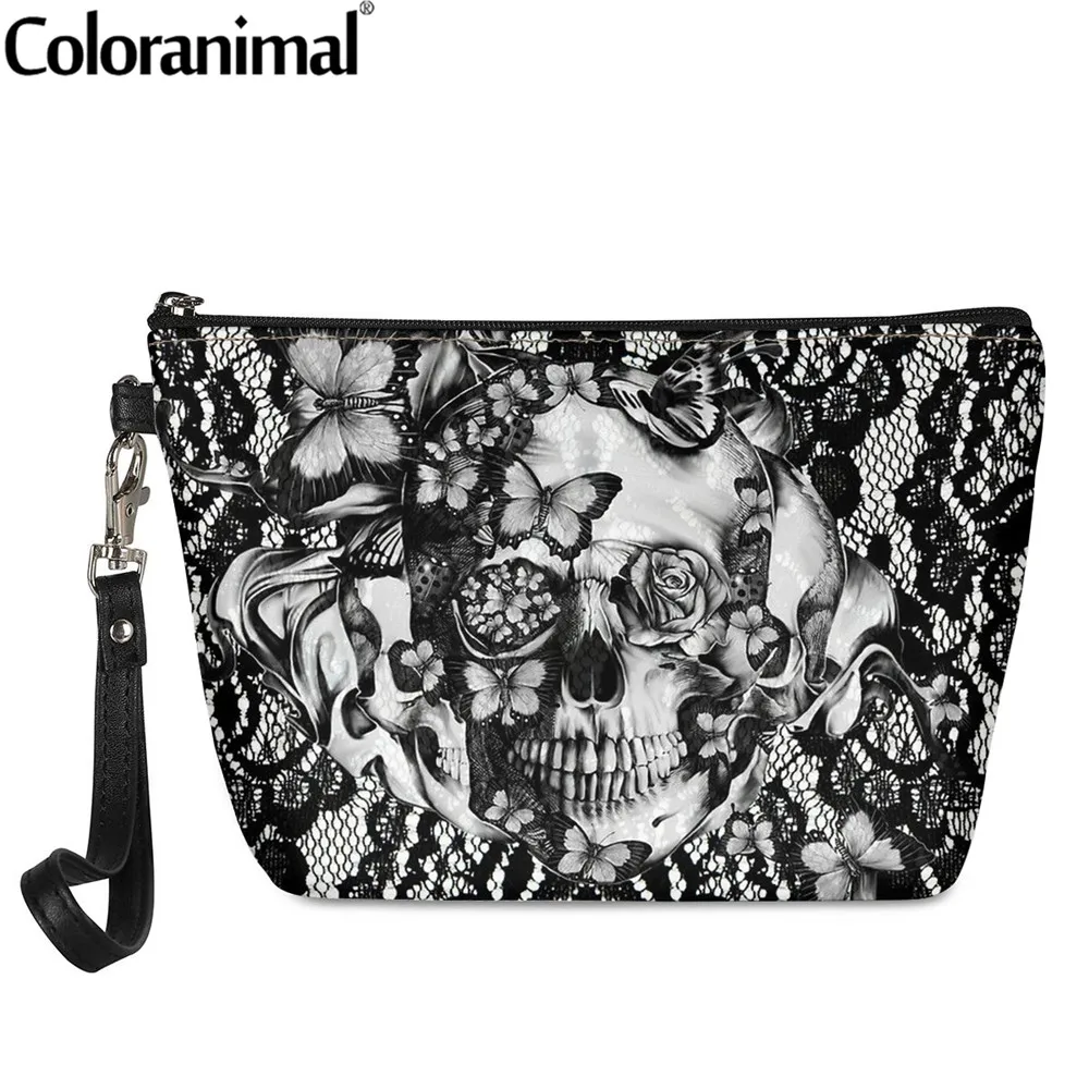 

Coloranimal Day of the Dead Floral Skull With Lace Pattern Femme Make up Pouch Mini Cosmetic Case Women Function Toiletry Kit