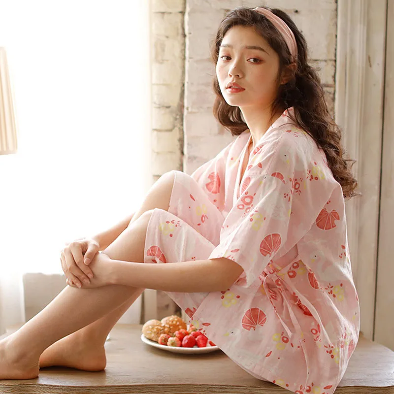 

Sleepwear Kimono Pajamas Schlafanzug Damen Women Pajama Set Cotton Women Pijamas Set Cotton Summer Sleepwear Cute Short Pijama
